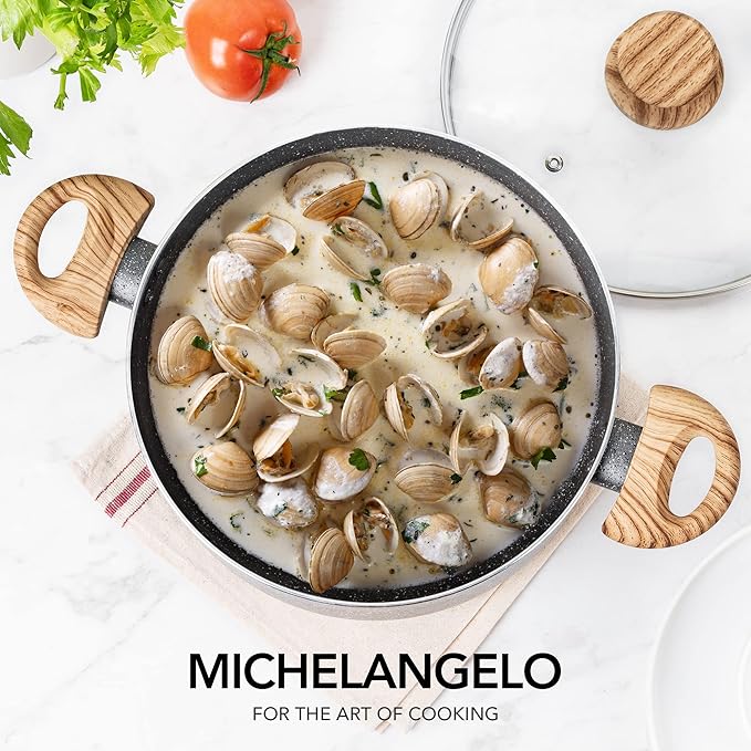 MICHELANGELO 5 Quart Stock Pot with Lid, Nonstick Soup Pot for Cooking, Non Stick Stockpot with Ergonomic Handle, Induction Compatible, Grey Granite