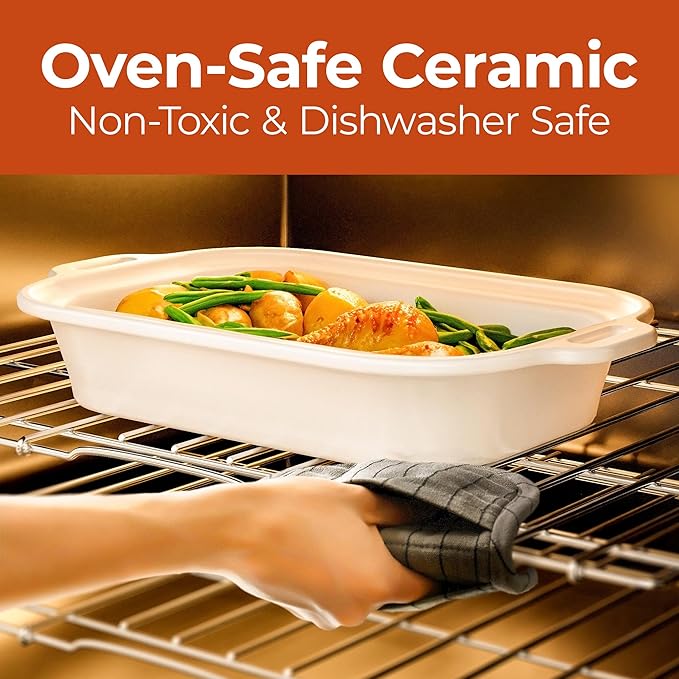 Magnifique 4 Quart Casserole Digital Slow Cooker, Premium Ceramic Bakeware for Oven, Dishwasher Safe Baking Dish, Red