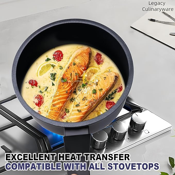 Nonstick Sauce Pan with Lid,2QT small pot, PFOA Free,Kitchen Pots Induction Pot,Black