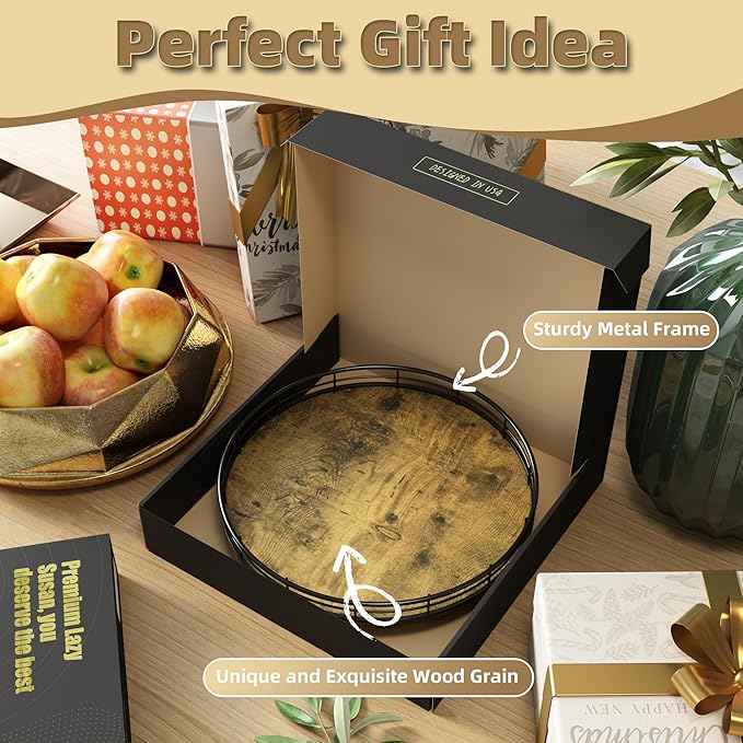 Lazy Susan Turntable Organizer for Table Top, 10’’ Round Wooden Lazy Susan for Cabinet Kitchen Countertop Pantry Dining Coffee Table for Condiments Spices, Rustic Bathroom Vanity Tray for Soap Candle