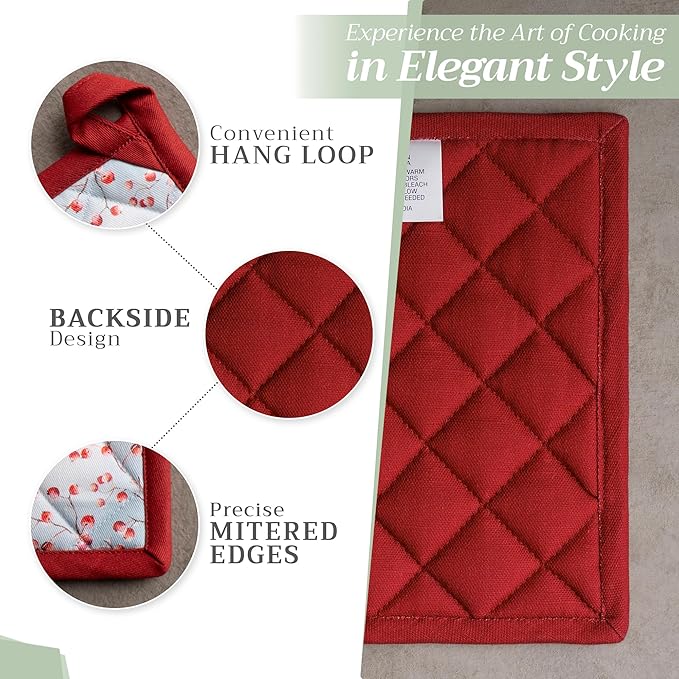 Maison d' Hermine Pot Holders Set 100% Cotton Heat Resistant Potholders 8" x 8" Hot Pads with Loop BBQ, Cooking, Baking, Grilling, Kitchen, Handling Hot Pans (Pack of 2, Fairytale Forest)