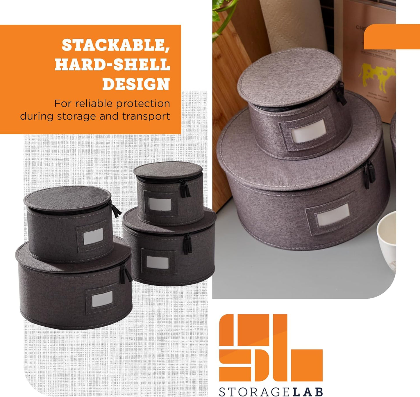 storageLAB China Storage Containers, Containers for Organizing, Hard Shell Case, Felt Plate Dividers, Moving Supplies, Storage Box, Wine, Dishes, Glasses Storage, Charger Plates Storage Containers