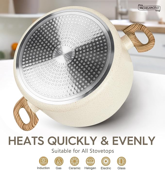 MICHELANGELO 10 Quart Stock Pot with Lid, Large Pot for Cooking, Nonstick Cooking Pot with Healthy Coating, Big Soup Pots Induction Compatible, White