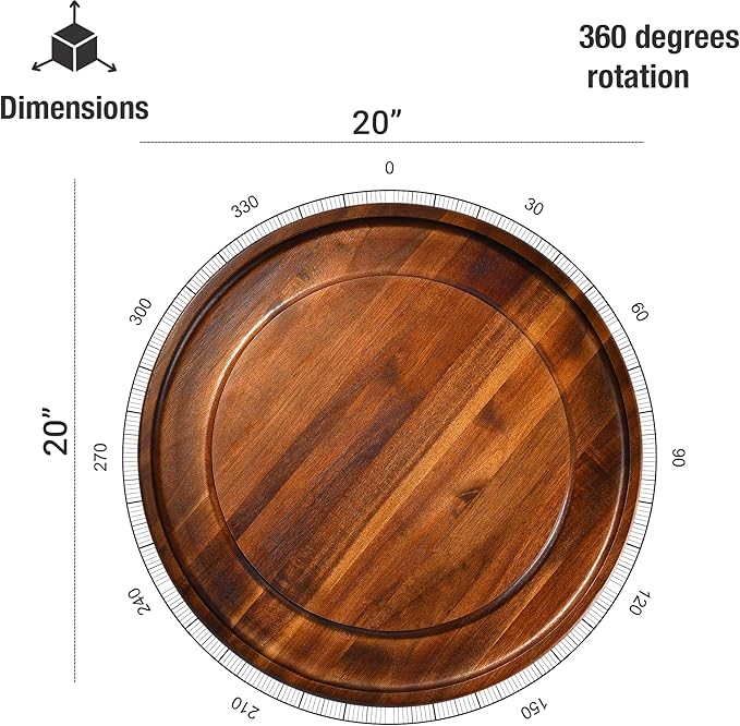 Shanik Acacia Wood Rotating Cheese Board – Lazy Susan Charcuterie Platter for Serving Cheese, Meats, Crackers, and Appetizers