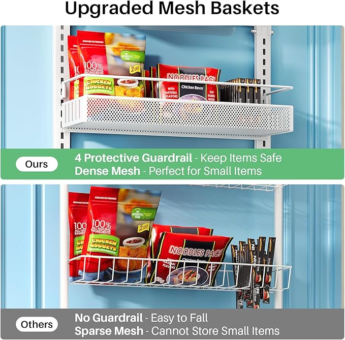 Over the Door Pantry Organizer - 8 Tier Adjustable Hanging Door Spice Rack, Large Capacity for Kitchen Pantry Storage (White)