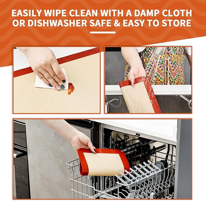 KitchenRaku 2-Pack Silicone Baking Mat, 16.5"x11.6" Reusable Silicone Baking Sheets for Oven, BPA Free Nonstick Bakeware Mats for Cookies, Macarons, Bread and Pastry