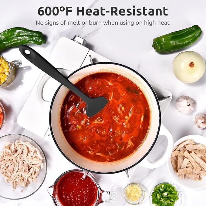 Heat Resistant Silicone Large Spatula: U-Taste 600ºF High Heat Flexible 11.38in Silicon Mixing Stirring Cooking Scraping Baking Bowl Scraper Seamless Spreader for Kitchen Nonstick Cookware (Black)