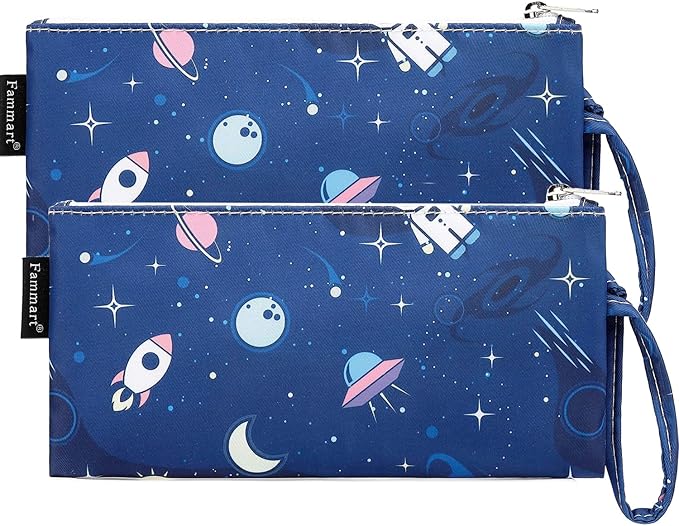 Reusable Sandwich Bag/Snack Bag for Kids & Adults, Dual Layer Lunch Bag with Handle, Washable, Food Safe, BPA Free (2-Pack, Astronaut)
