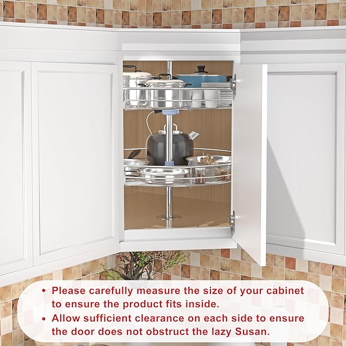 18" Lazy Susan Turntable for Cabinet - Corner Cabinet Organizer for Kitchen, Full Circle Corner Cabinet Lazy Susan Replacement Shelves Rotating Rack for Corner Base