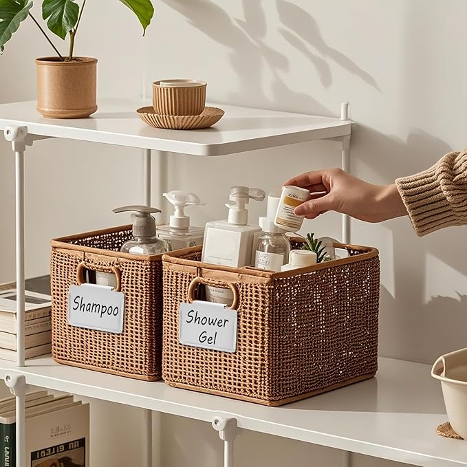 Metal Pantry Baskets Labels Clip On for Storage Bins | Edge Fold-Cream (Edge Fold-White, 8 Metal Label Clip)