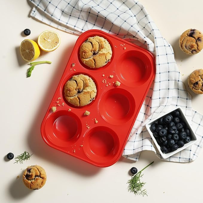 2 Pack 6 Cups Silicone Jumbo Muffin Pan with Metal Reinforced Frame Silicone Molds Cupcake Cake Baking Pans Egg Bites Muffin Tin Tart Pans Bundt Pan Reposteria Accesorios Moldes Para Pasteles