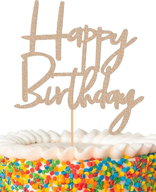 Happy Birthday Cake Topper - Glitter Rose Gold Birthday Cake Top Decorations (Rose Gold)