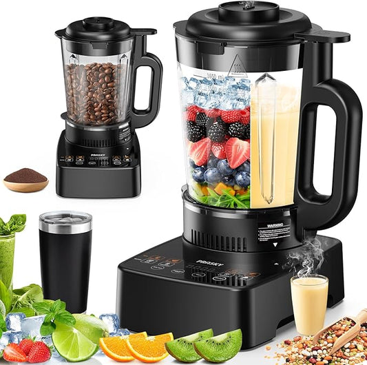 Blenders for Kitchen with Heating, PRASKY 1000W 55oz Glass Blender, 25000 RPM High Speed Professional Blender for Smoothies Shake Juice, Keep Warm & Auto Clean for Ice Crushing Soups Sauces (Black)
