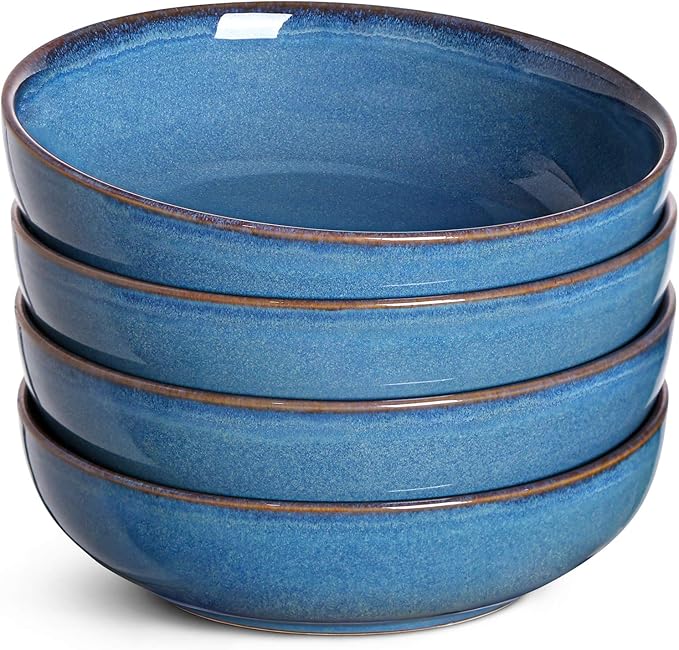LE TAUCI Pasta Bowls 45 Ounce, Ceramic Salad Bowl, Large Serving Bowl Set - Set of 4, Ceylon Blue