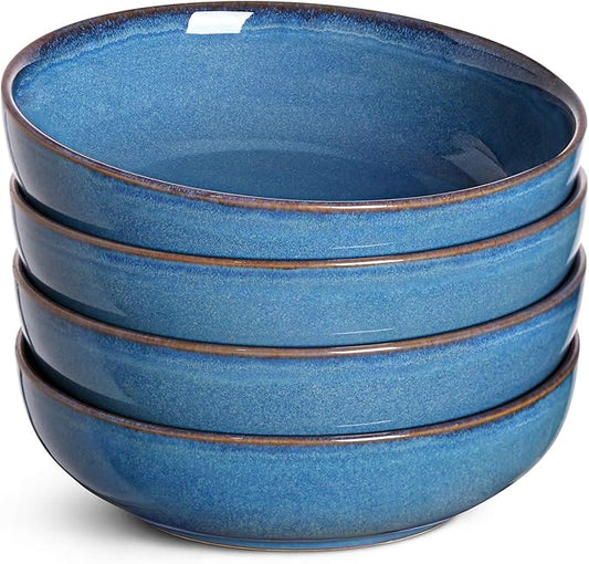 LE TAUCI Pasta Bowls 45 Ounce, Ceramic Salad Bowl, Large Serving Bowl Set - Set of 4, Ceylon Blue