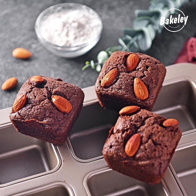 Brownie Cake Pan, 9-Cavity Non-Stick Square Muffin Pan Blondie Bakeware for Oven Baking (Champagne Gold)