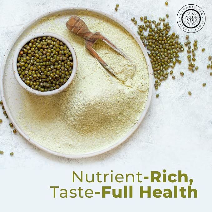 Pride of India- Mung Bean Flour 1 lbs (454 gm) Nutty Slightly Sweet Earthy Taste Freshly Milled in Small Batches | Used for Cooking Baking Binding Agent | Vegan, Gluten-Free
