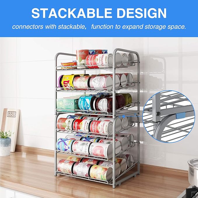 AIYAKA Can Rack Organizer, 3 Tier Stackable Can Storage Dispenser, for Food Storage, Kitchen Cabinets or Pantry, Storage for 36 Cans, Silver