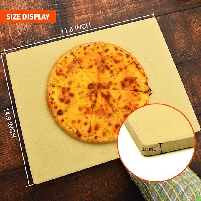 Pizza Stone Heavy Duty Ceramic Baking Stone for use in Oven & Gril - Thermal Shock Resistant, Ideal for Baking Pizza, Bread, Cookies, Rectangular Cooking Stone 15x12 Inch. (Bonus Free Scraper)