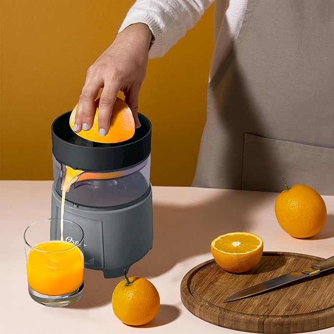 Oster Electric Citrus Juicer, High-Performance Silver 75 Watt Motor Electric Orange Juice Squeezer for Oranges, Lemons, and Limes