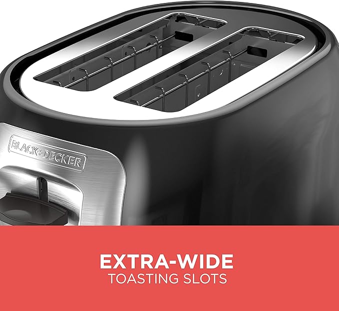 BLACK+DECKER 2-Slice Toaster, TR1278BD, Extra Wide Slots, 7 Shade Settings, 850 Watts, Frozen and Bagel Buttons
