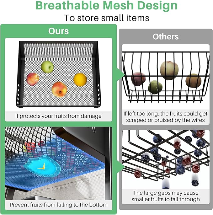 Fruit Basket Bowls For Kitchen Counter with Banana Hangers - Detachable Metal Fruit Stand with Handle - Kitchen Vegetables Bread Snacks Storage Organization, 2 Tier Black