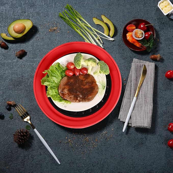 Microwave Splatter Silicone Cover Collapsible, Vented Multifunction Splash Lid with Glass Dish Bowl Plate for Food Cooking Bacon Maker, Dishwasher Safe BPA-Free 10.5 inch Cookware Set with Gloves