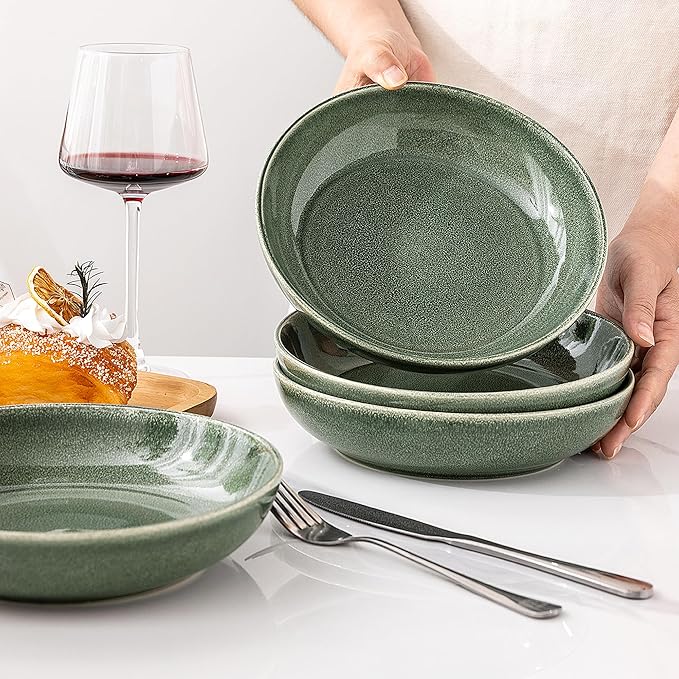 AmorArc 8.5'' Large Ceramic Pasta Bowls Set, 36oz Stoneware Bowls Set of 6 for Kitchen, Reavtive Glaze Bowls-Microwave,Dishwasher Safe-for Pasta,Salad,Oatmeal-Jade Green