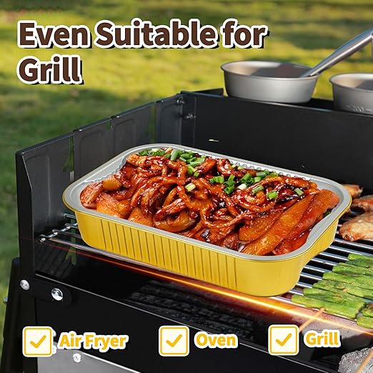 Aluminum Pans with Lids Half Size 9x13 Extra Heavy Duty (15 Pack + 15 Lids), Disposable Gold Aluminum Foil Baking Pans Double Thick Tin Foil Food Container with Lids for Baking, Heating, Cooking