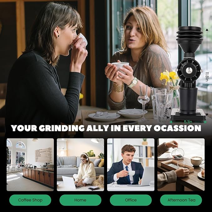 Huanyu Espresso Grinder with Titanium Flat Burr Electric Coffee Grinder with Hopper Bellows 10 Precise Grind Setting Coffee Grinders for Home Use Black