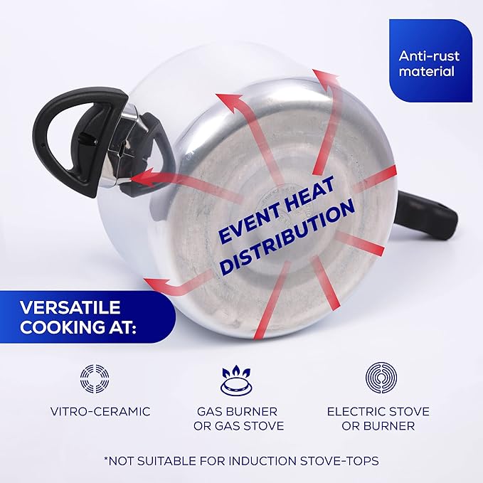 Universal (4.2 Quart / 4 Liter) Pressure Cooker, 5 Servings, Aluminum Pressure Cooker With Multiple Safety Systems and Heat Resistant Handles For Stews, Soup, Meat, and Beans