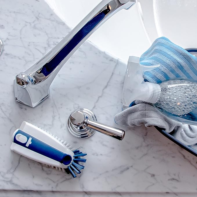 Unger Multi-Purpose Counter and Fixture Scrub Brush, Non-Slip Small Household Cleaning Supplies, Removes Dirt and Grime from Bathroom Sinks, Kitchen Countertops, and Faucets