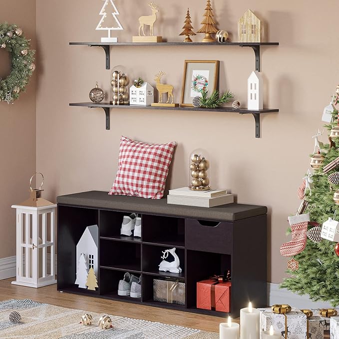 DINZI LVJ Long Wall Shelves, 47.3Inch Wall Mounted Shelves Set of 2, Extra Large Wall Storage Ledges with Sturdy Metal Brackets for Living Room, Bathroom, Bedroom, Kitchen, Espresso