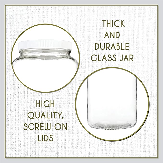 kitchentoolz 1 Gallon Glass Mason Jars – Extra Large Wide Mouth Jars with Airtight Lids – Perfect for Sourdough Starter, Fermenting, Pickling, and Storage – Made in the USA – Pack of 2