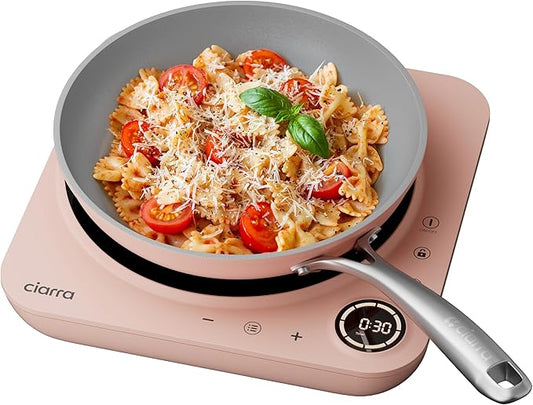 CIARRA Portable Induction Cooktop – Slim Single Burner Electric Cooktop with Sensor Touch, Digital Timer & Safety Lock, Portable Stove Top Electric for Countertop Cooking, Induction Cooker, Pink