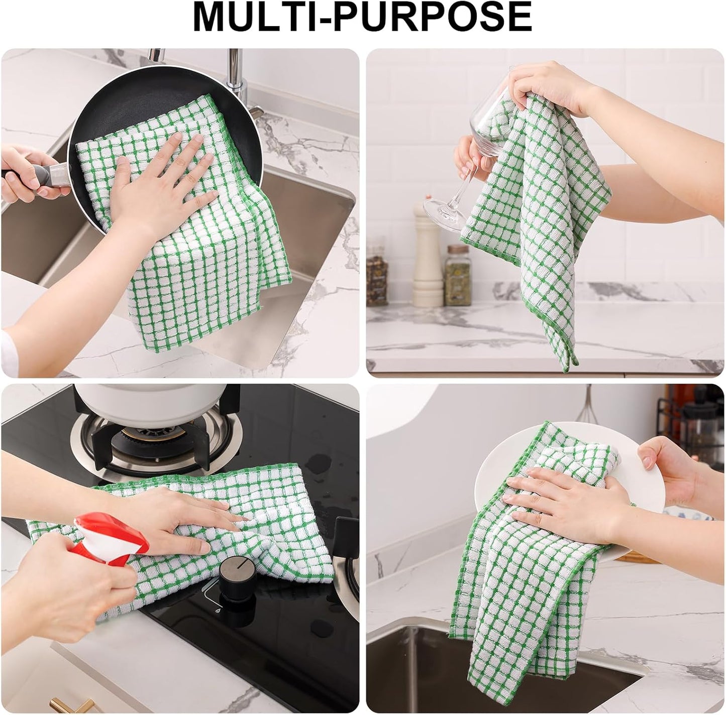 Kitinjoy Cotton 6 Pack Terry Kitchen Towels, 16 x 25 Inches Super Soft and Absorbent Dish Towels, Quick Drying Hand Towels for Kitchen Drying, Green