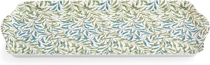 Pimpernel Morris & Co Willow Bough Sandwich Tray - Soft Sage Melamine Serving Tray for Tea Time, Light Snacks, TV Lunches - Easy-Clean Surface & Dishwasher Safe - 15 x 6 Inch, Ideal Housewarming Gift