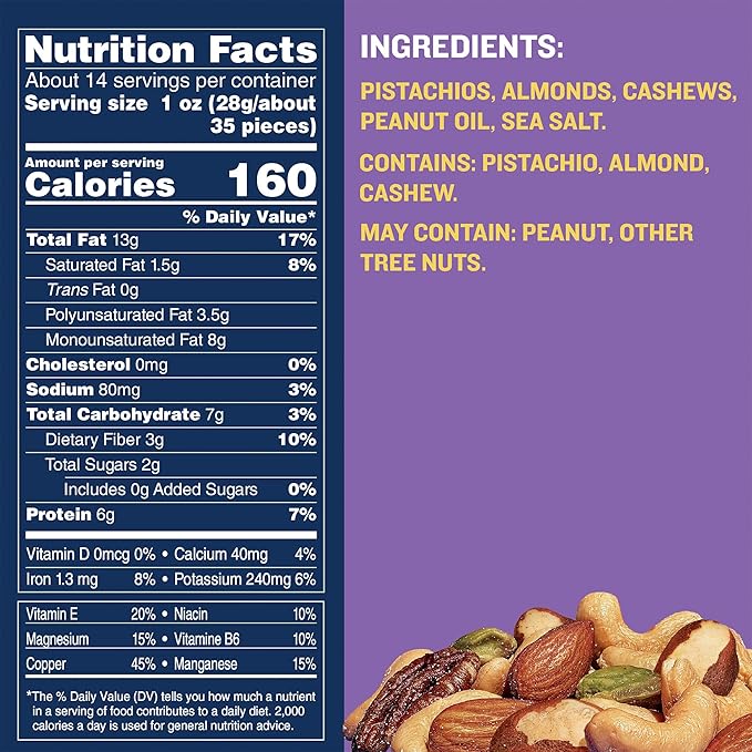 PLANTERS Deluxe Pistachio Mix, Party Snacks, Plant-Based Protein, 14.5 Oz Canister