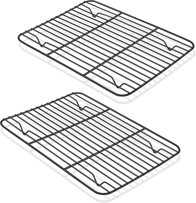 P&P CHEF Cooling Baking Rack Pack of 2, Stainless Steel Cooling Racks for Cooking Baking Roasting Grilling Drying, Dense Wires & Smooth Edge, Easy to clean, Black, 8.6" x 6.2"