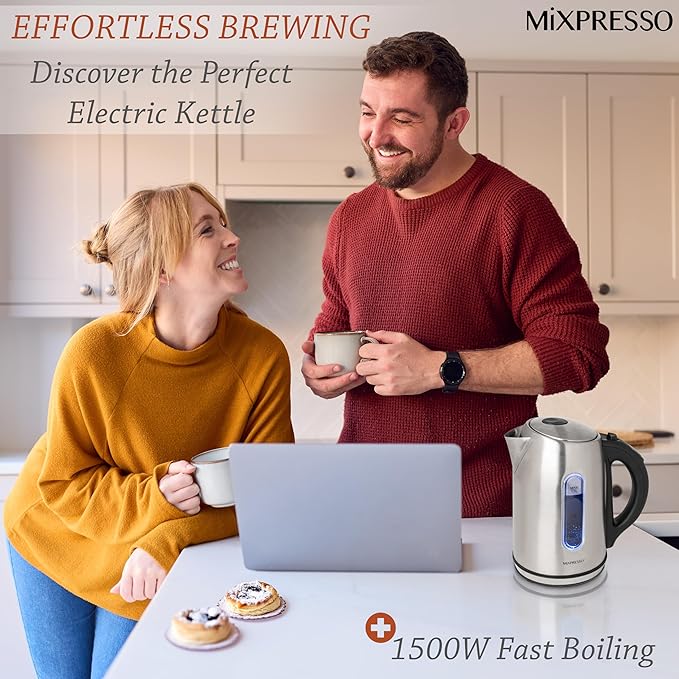 Mixpresso Stainless Steel Electric Kettle, Cordless 1.7L Electric Kettle Temperature Control,1500W Electric Tea Kettle with Viewing Window 2 Hr Keep Warm, Water Boiler with Auto-Off, Boil-Dry System