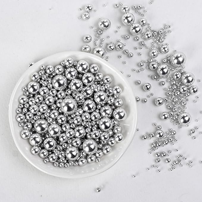Dazzjoy Silver Pearl Sugar Candy Sprinkles, Edible Pearl Mix Size, 4.58oz, Cake Decoration & Cake Toppers, Baking Cake Decorations, Wedding Party Valentines Easter Supplies