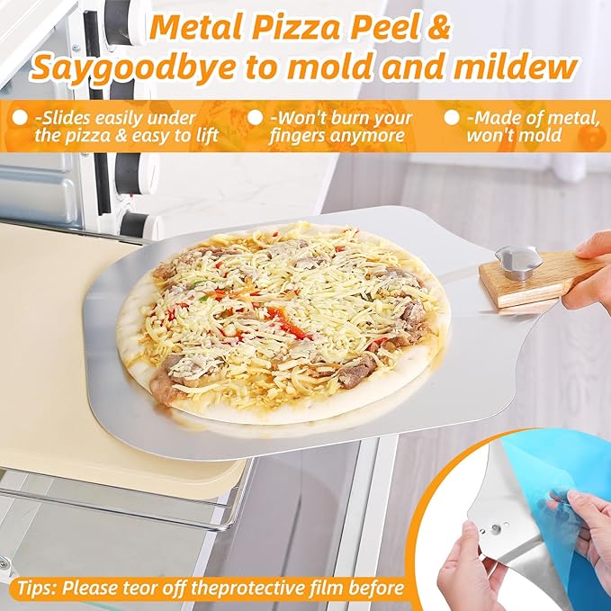 GOFOWEK Pizza Stone 5 PCS Set, 15 x 12" Large Rectangle Pizza Stone Set for Oven and Grill with Metal Pizza Peels & Cutter Rocker, 0.6'' Thickened Stone Pizza Pan, Baking Stone for Pizza, Bread