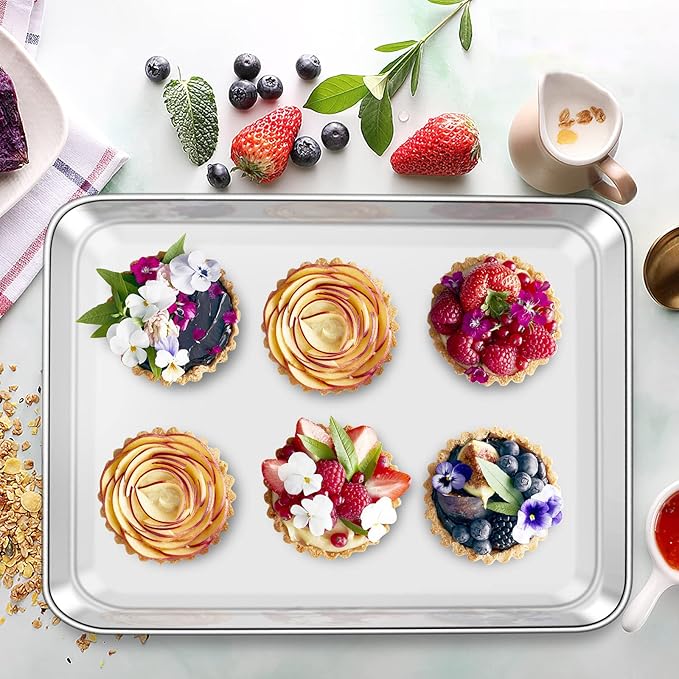 Baking Sheet with Cooling Rack Set [2 Sheets + 2 Racks], Deedro Stainless Steel Cookie Half Sheets Baking Pan Oven Tray with Rack, 12 x 10 x 1 Inch, Heavy Duty, Non-toxic, Dishwasher Safe