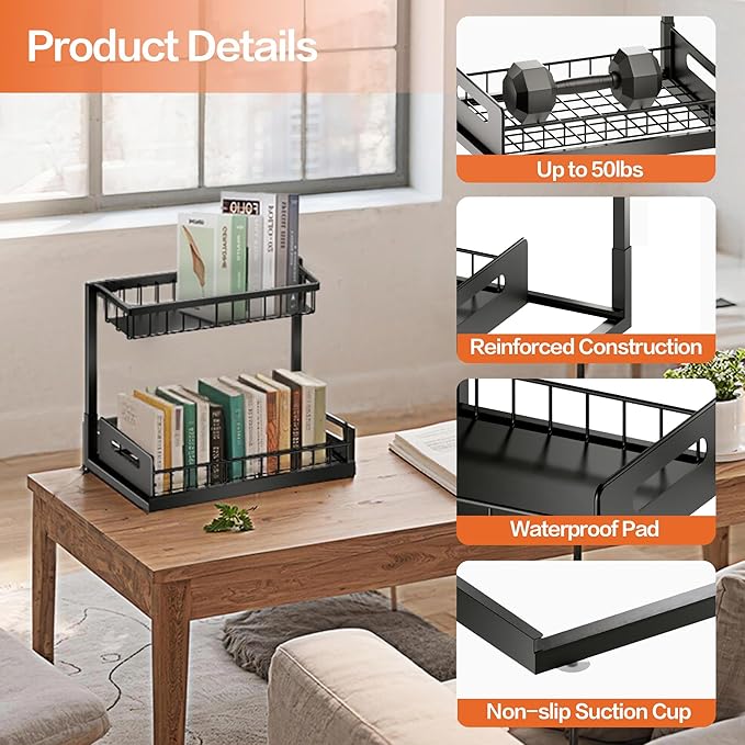 VUSIGN Under Sink Organizer, 2 Tier Pull Out Bathroom Cabinet Organizer, Under Kitchen Sink Organizers and Storage, Under Sink Shelf,2 Pack, Black