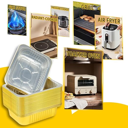 40 Pack 3 LB Aluminum Pans with Lids Heavy Duty (8.7"×6.6"×2.5") Foil Food Containers with Lids, 50oz Disposable Tin Foil Pans with Lids for Baking, Meal Prep, Freezer, Heating and Takeout