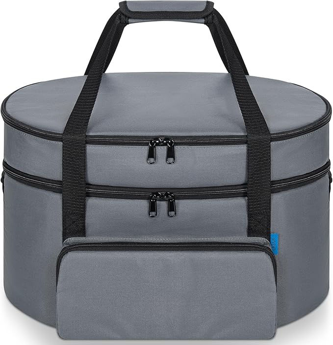 Double Layer Slow Cooker Travel Bag Compatible with 6, 7, 8 Quart Crock-Pot, Insulated Travel Carrier with Easy to Clean Lining, Grey