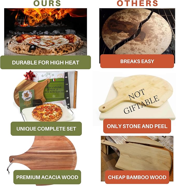 Pizza Stone for Oven and Grill Set - 5PCS Pizza Making Accessories Kit - 15 inch Pizza Stone with Handles, Pizza Peel, Pizza Cutter, Dough Tool - Baking Stone for Bread - Large Rectangular Oven Stones