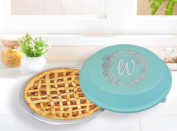 Personalized Aluminum Pie Pan with Lid Customized Cake Pan Bake Tray Engraved With Custom Name Text Monogram - Wedding, Engagement, Anniversary, Housewarming, Birthday, Bridal Shower Gift(Teal)
