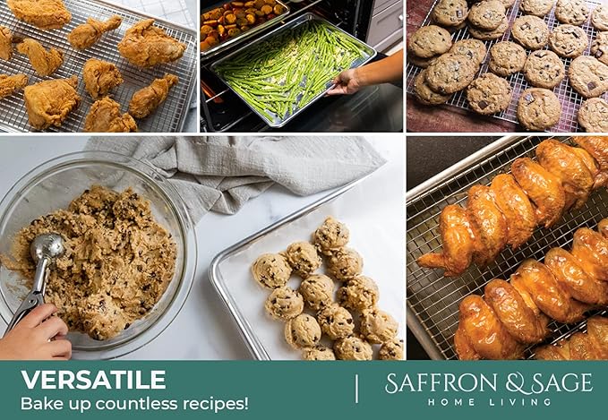 Commercial Quality Cookie Sheet and Rack - Aluminum Half Sheet Baking Pan and Stainless Steel Cooling Rack Set 13x18 Rust & Warp Resistant, Heavy Duty