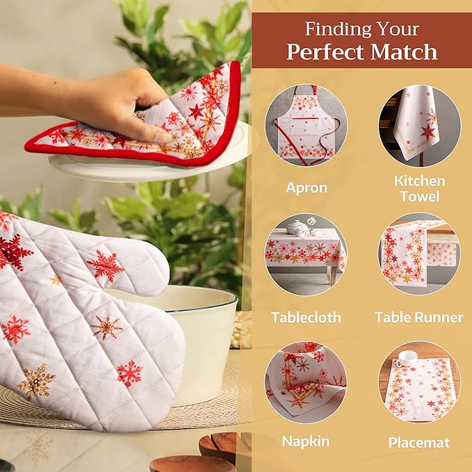 Maison d' Hermine Oven Gloves 100% Cotton Oven Mitt 7" x 13" with Loop Heat Resistant, BBQ, Cooking Gloves, Baking, Grilling, Kitchen, Handling Hot Pans (Pack of 1, Crystal Star)